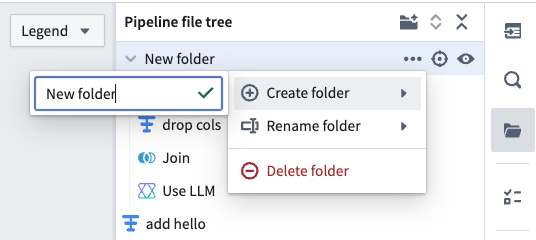 Sub-folder creation using "Create folder" and the provided text box.