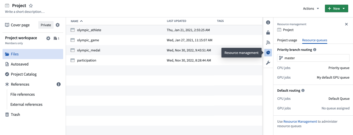 Priority branch resource queue assignments in filesystem sidebar
