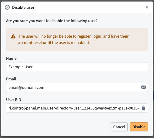 Manage user directories disable user dialog.
