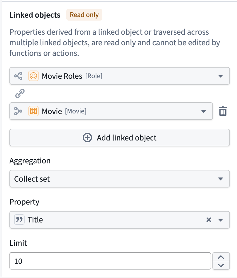 Selecting an aggregation type for the derived property.