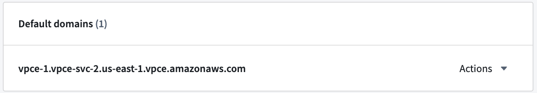 The Control Panel display of default domains in the network egress policy settings in a private link.