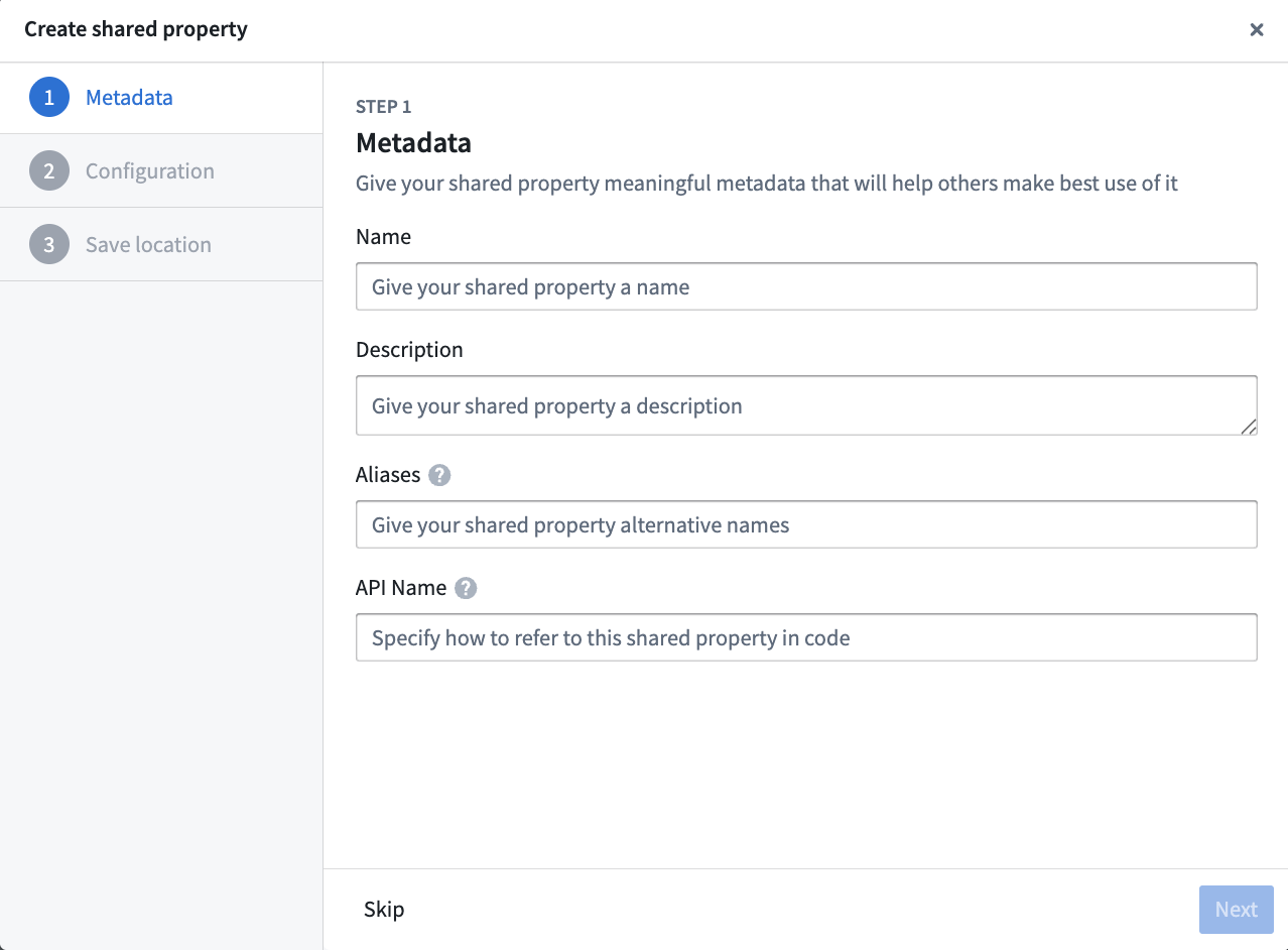 Create shared property modal