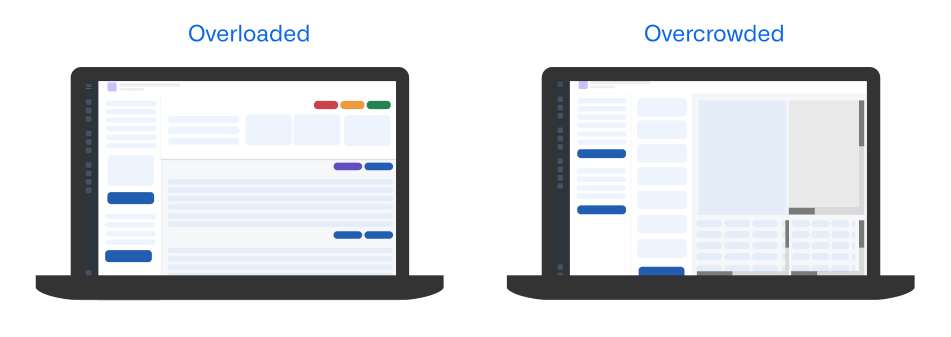 Examples of notionally overloaded and overcrowded applications are displayed.