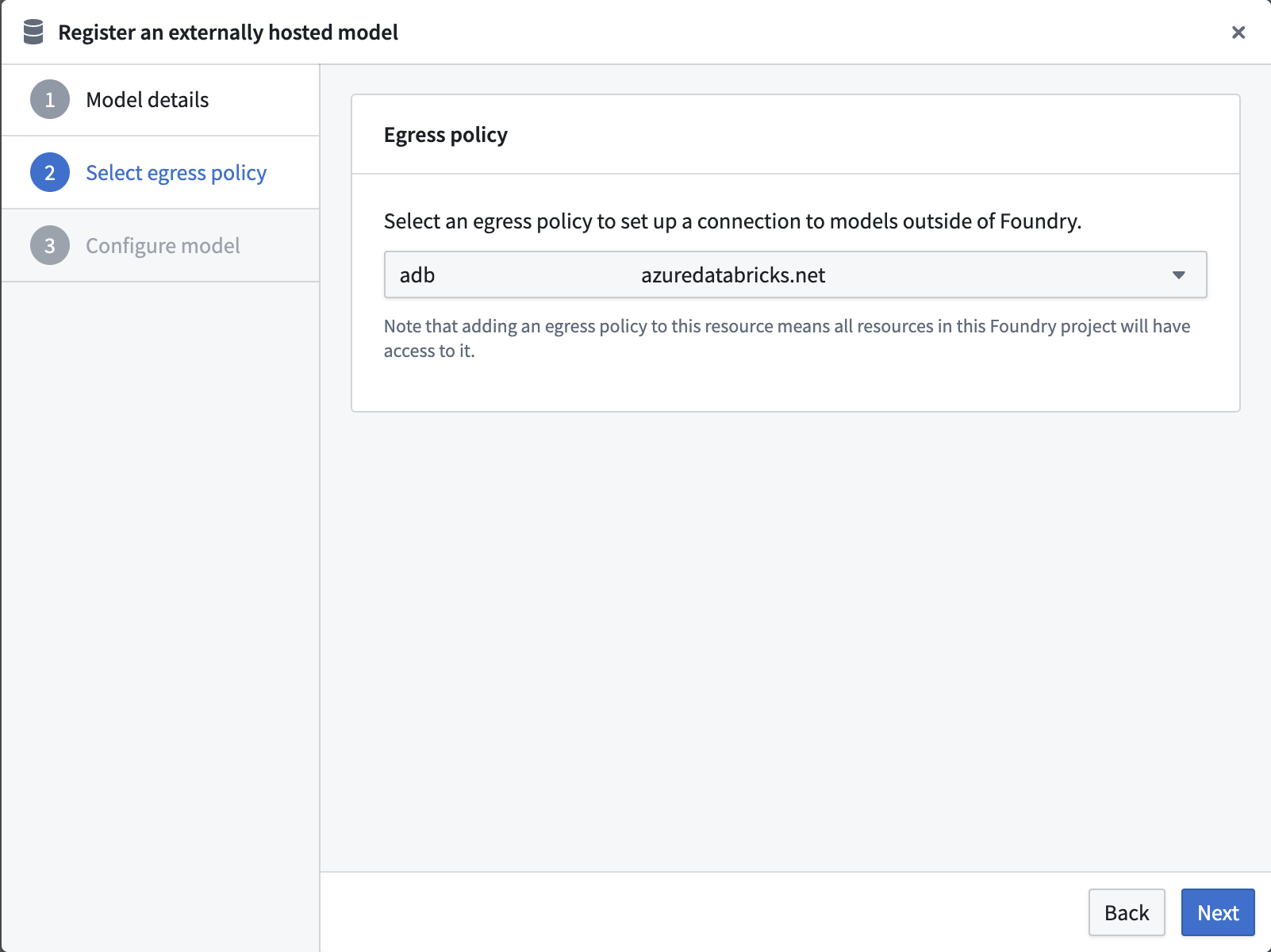 Egress Policy Databricks in the modeling objectives application