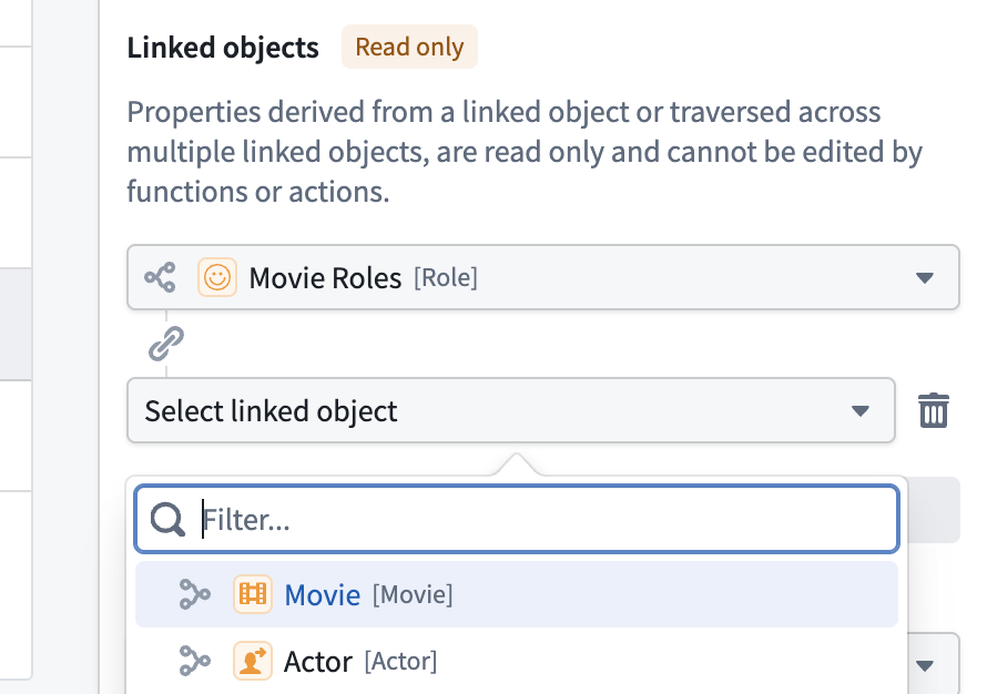 Selecting a link type for the derived property.
