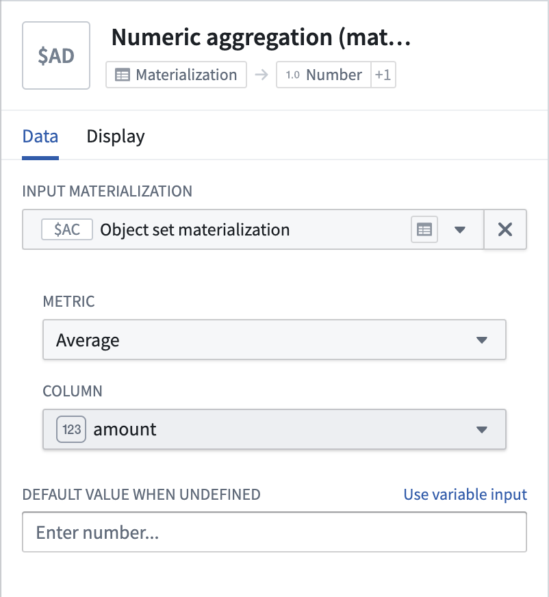 Configuration panel for numeric aggregation (dataset)