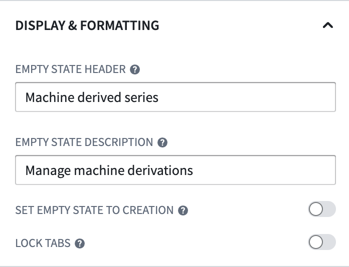 Derived series widget display options