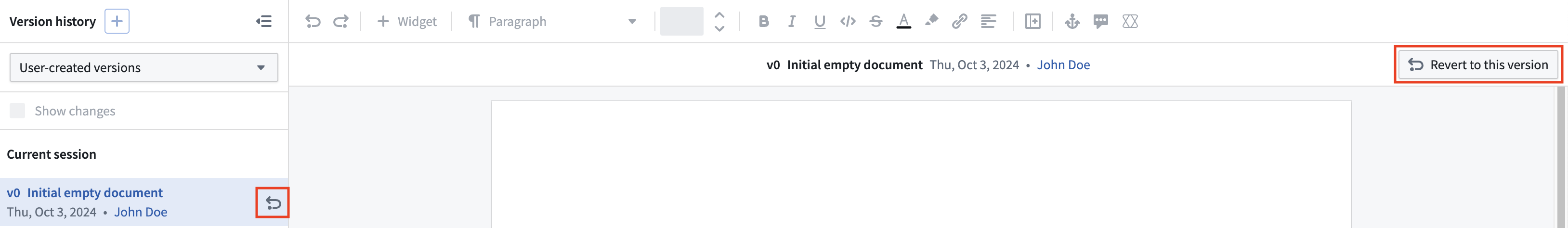 The option to revert to a previous version.