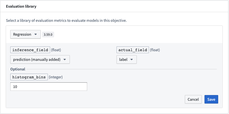 Configure regression evaluator