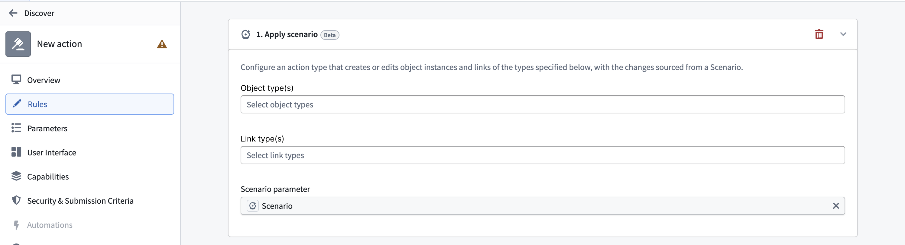 Scenario parameter in Apply Scenario rule in Ontology Manager.