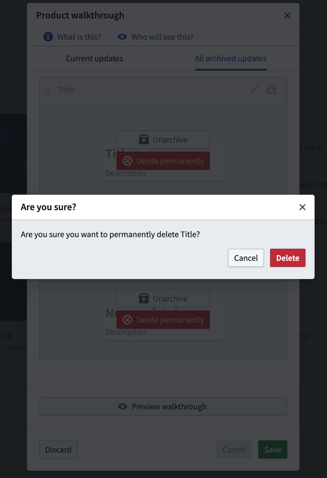 Are you sure you want to delete the update