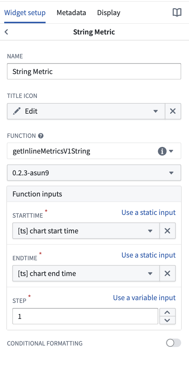 Individual metric configuration screen.