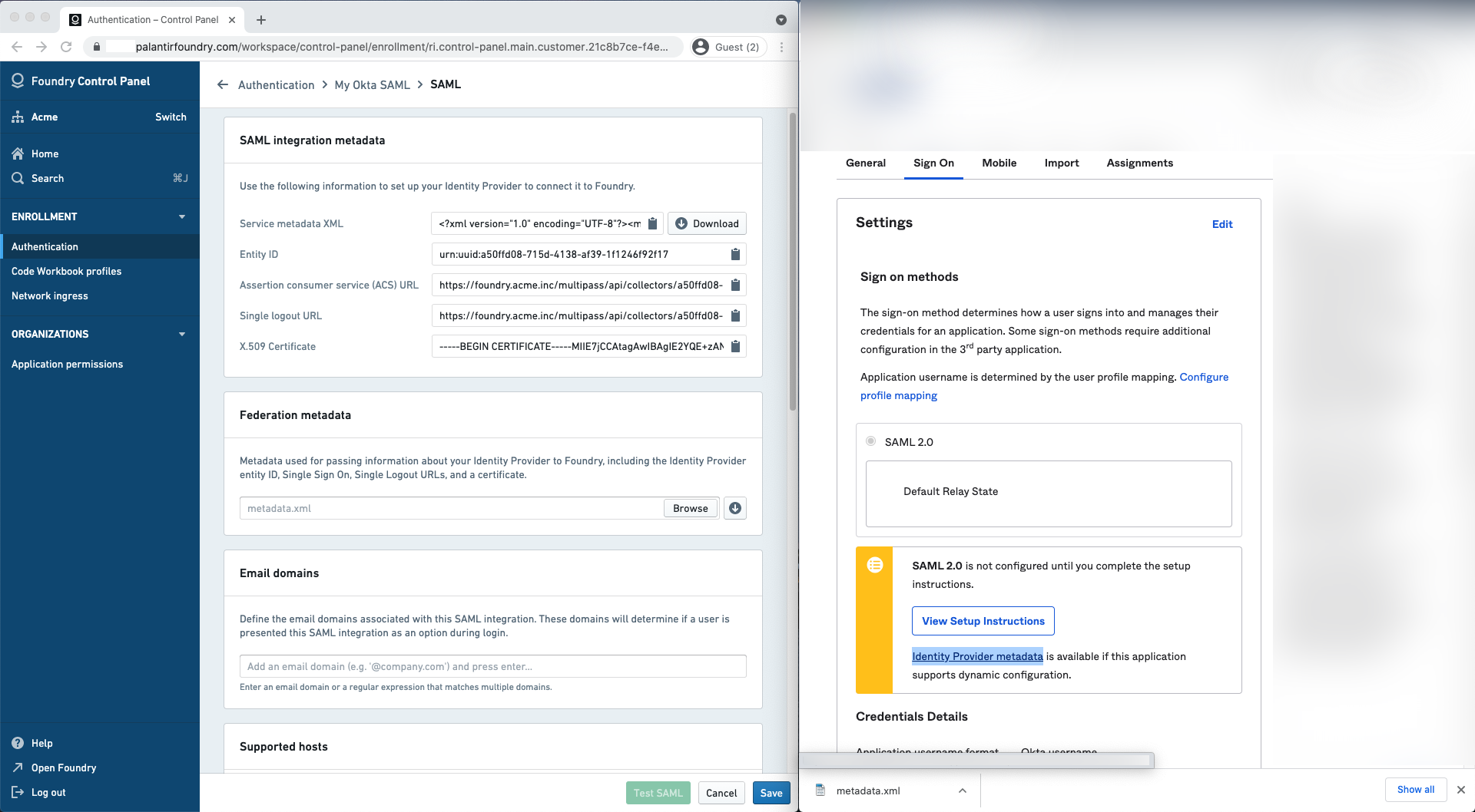 Identity provider metadata