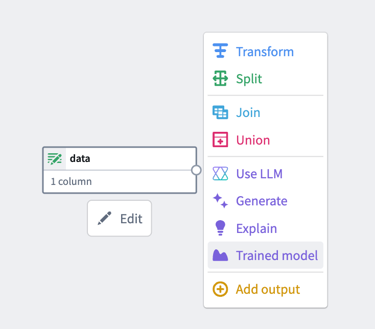 Selecting the trained model node on the pipeline canvas.