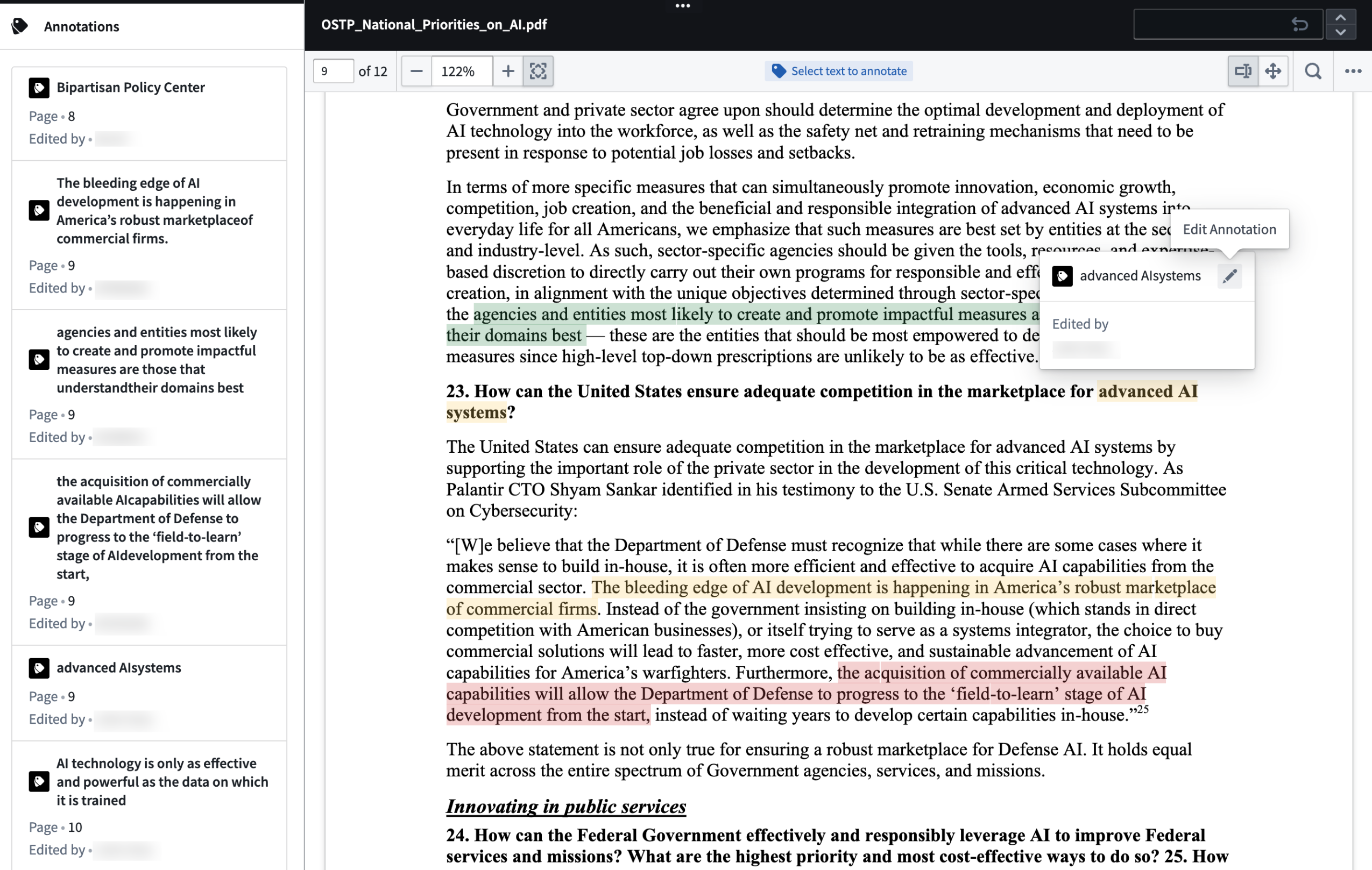 Inline Edit Annotation action on hover of an existing text annotation. 