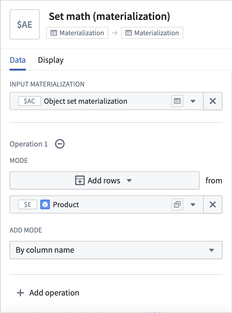 Set math (dataset) config panel