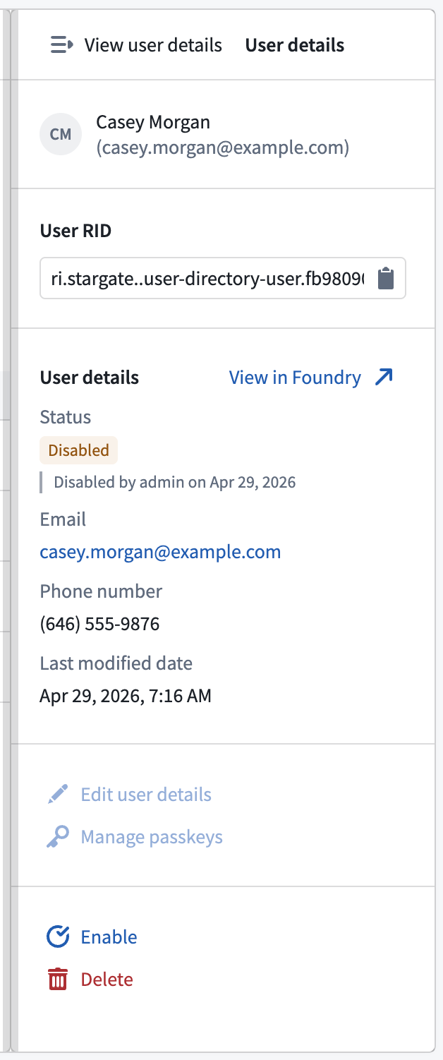 Manage user directories user details pane.