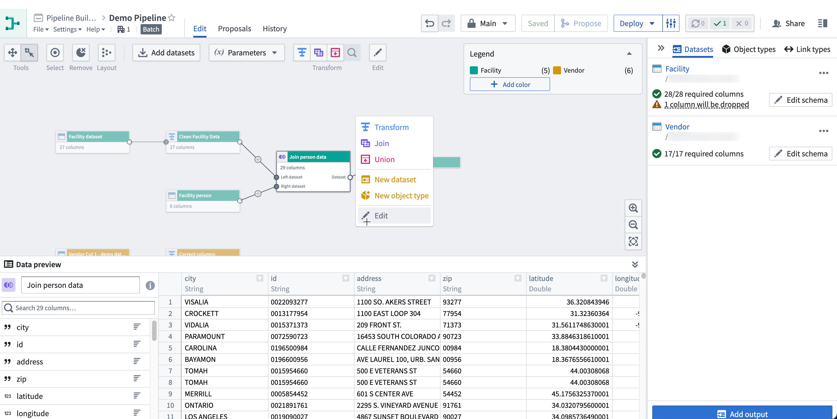Screenshot of dataset's data preview pane