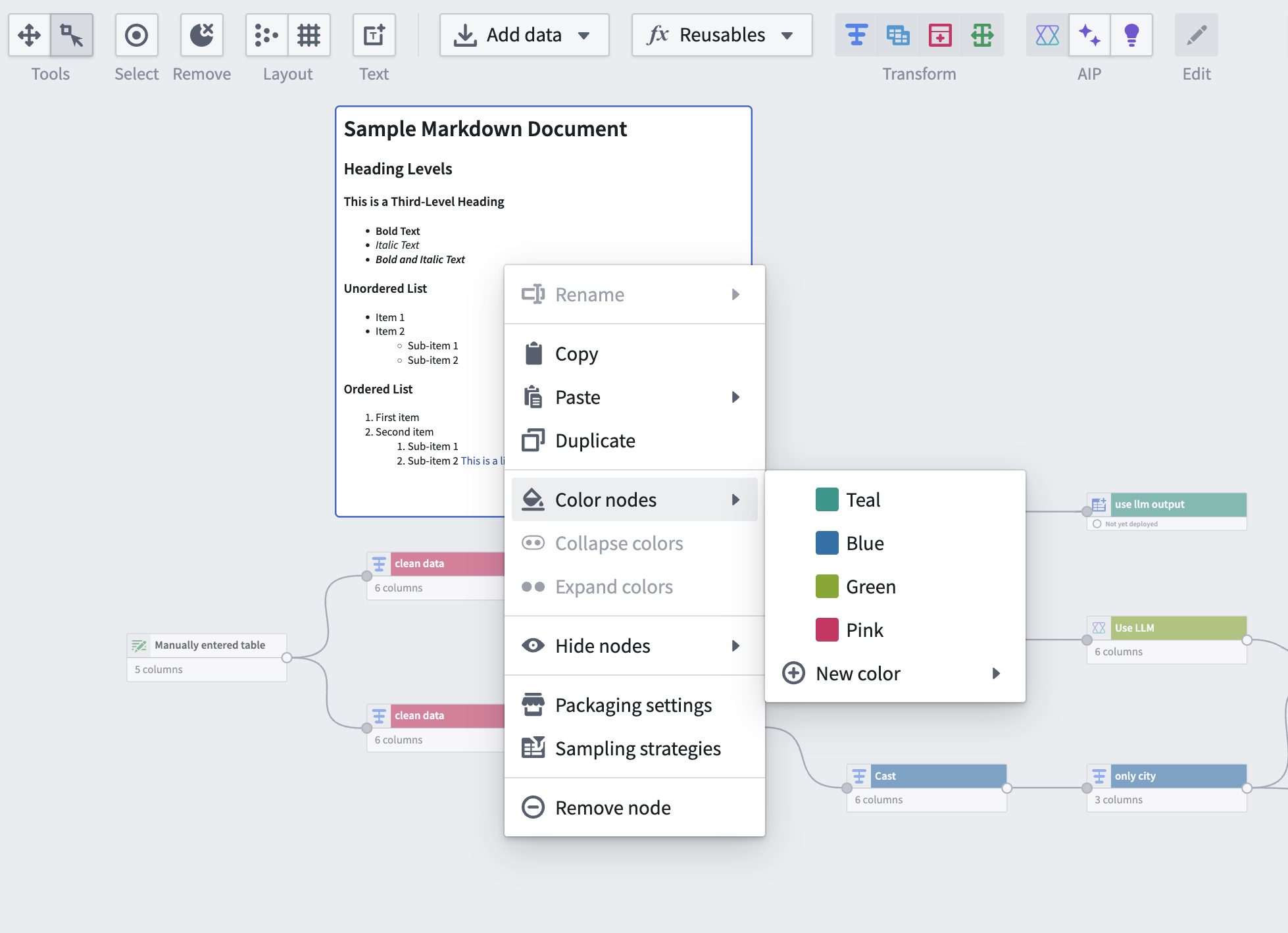 The "Color nodes" menu option to color the text node.