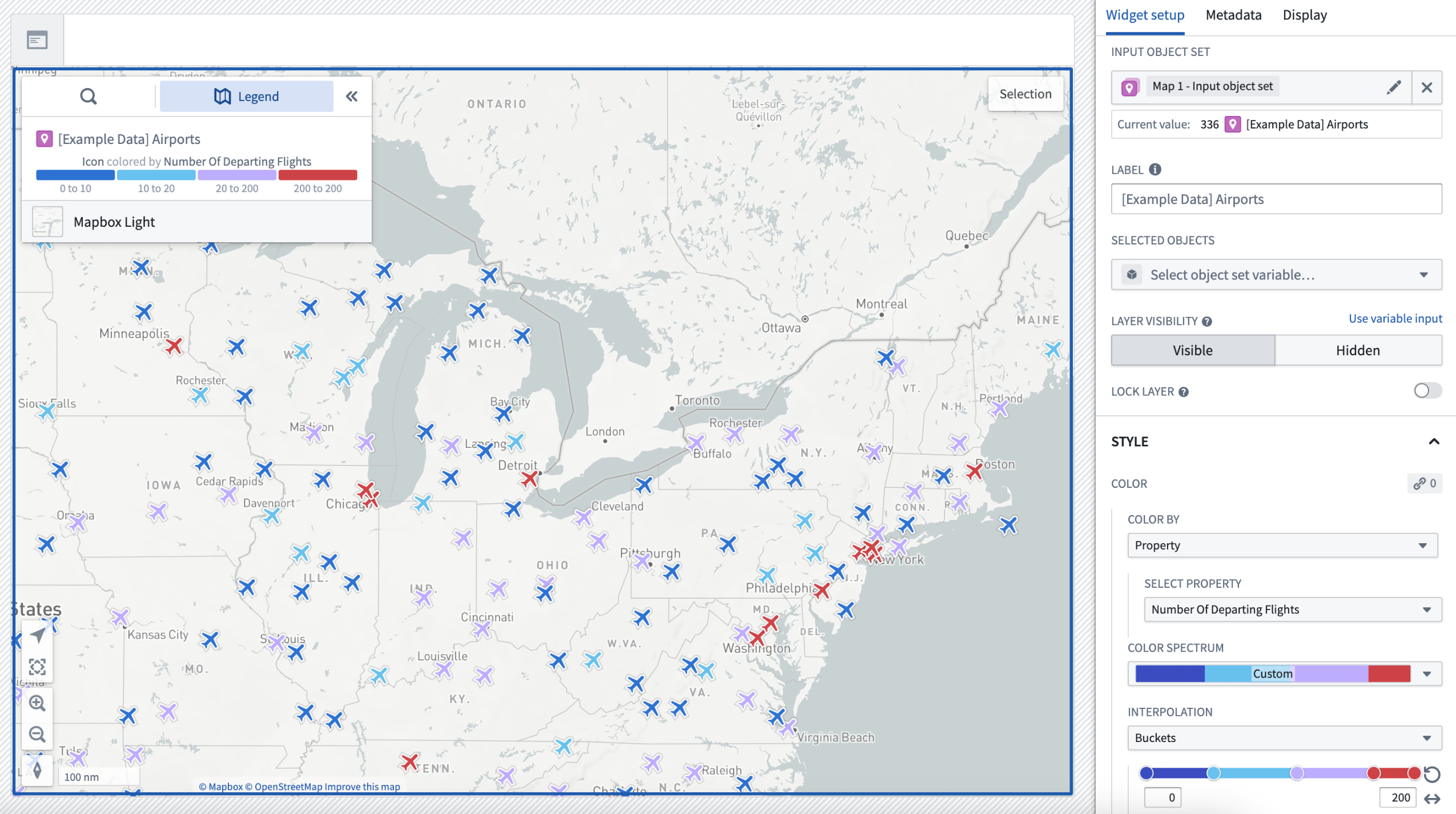 A sample map where layer styles are controlled by the widget configuration.