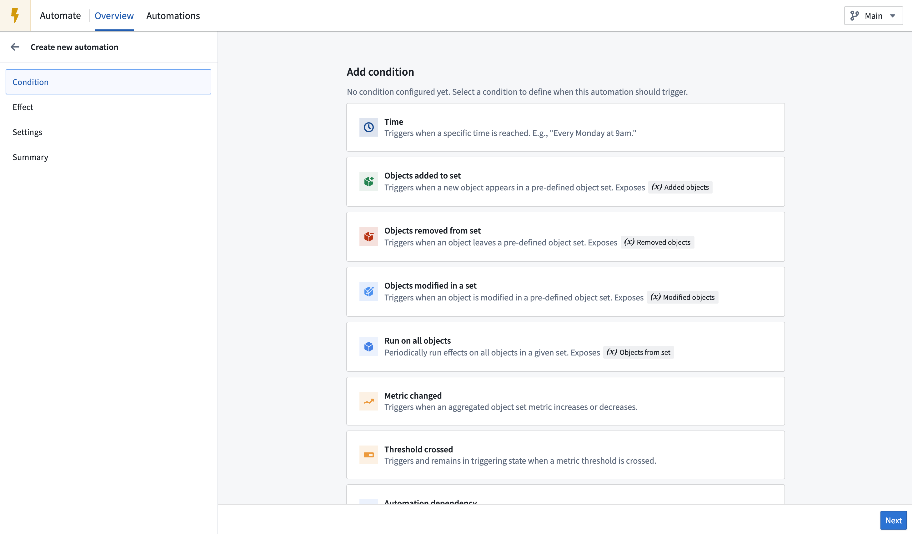 Add a condition to a new automation.