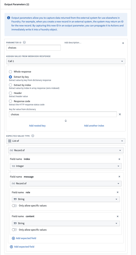 Webhook configuration output configuration.
