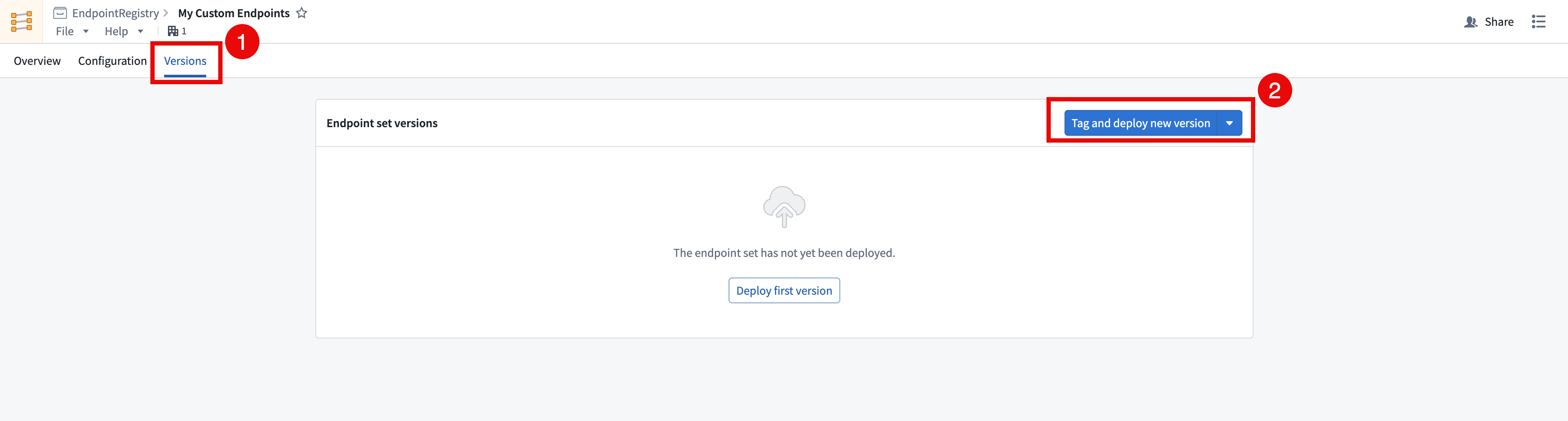 The 'Tag and deploy new version' option in the 'Versions' tab.