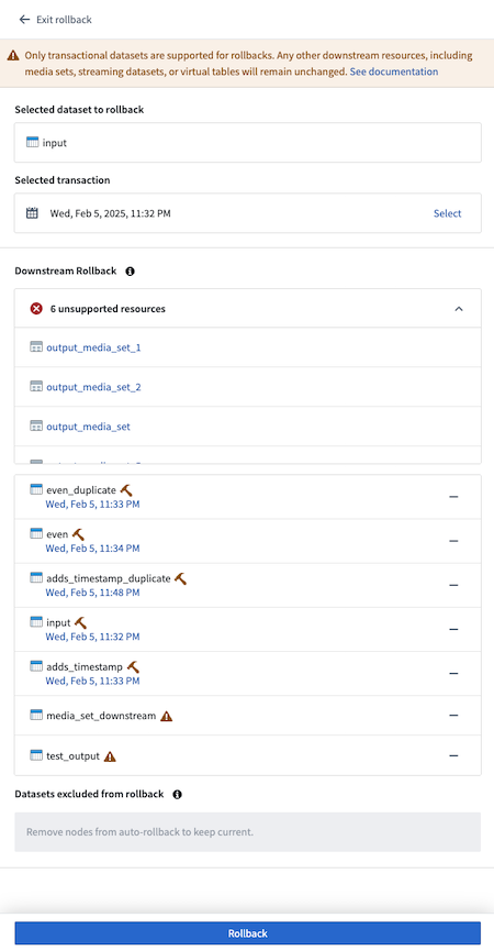 Preview the state of your pipeline after a rollback.
