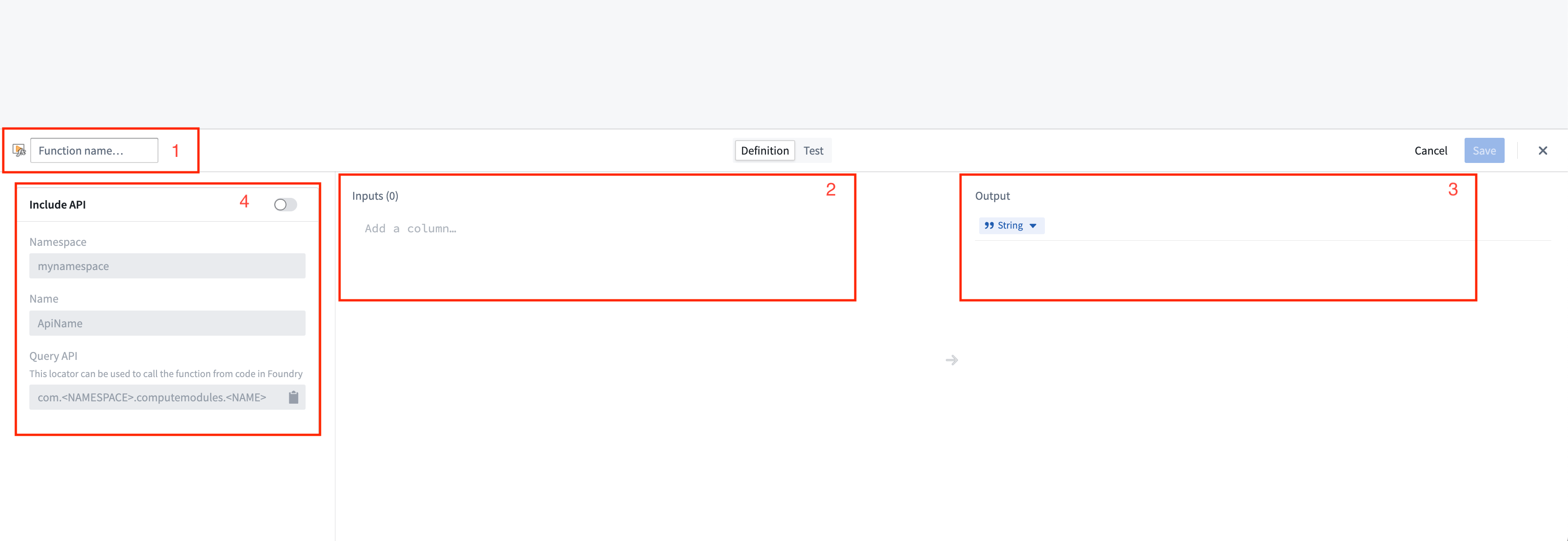 The Create function panel in the Compute Modules application.