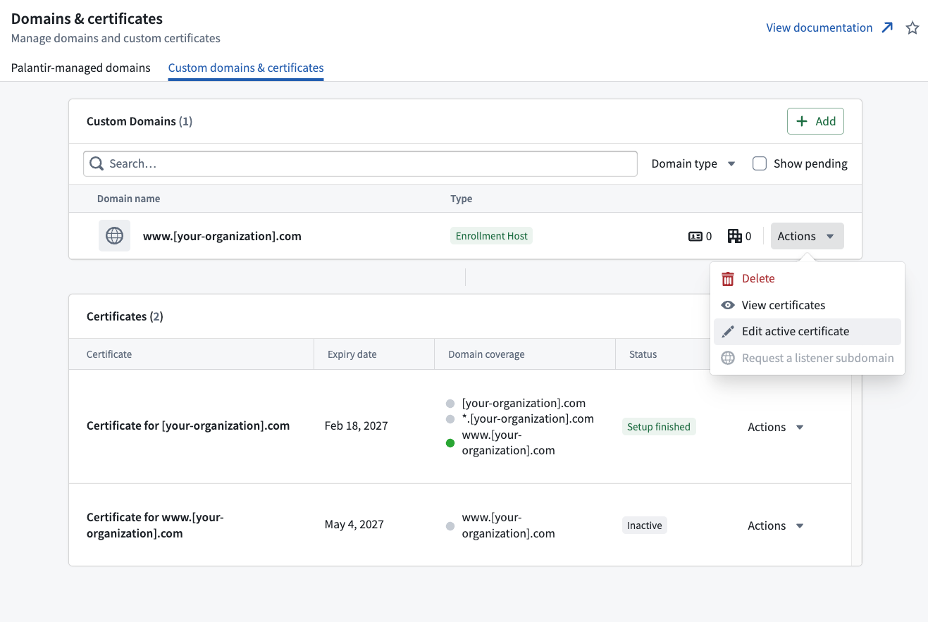 Edit active certificate