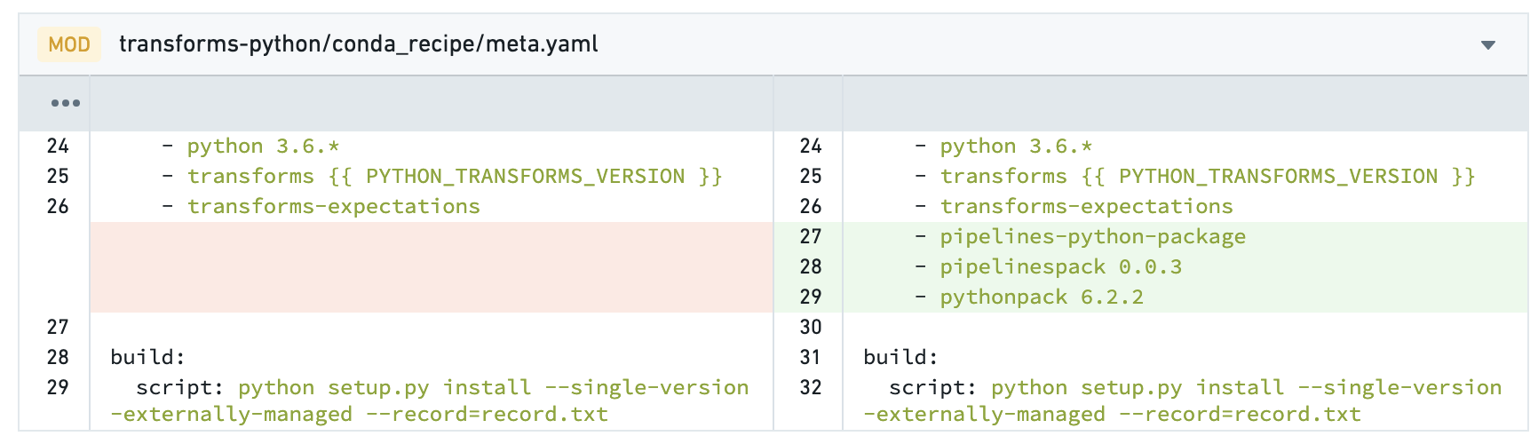 meta yaml file changes