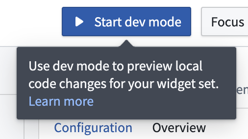 The Start dev mode control is displayed when dev mode is disabled.