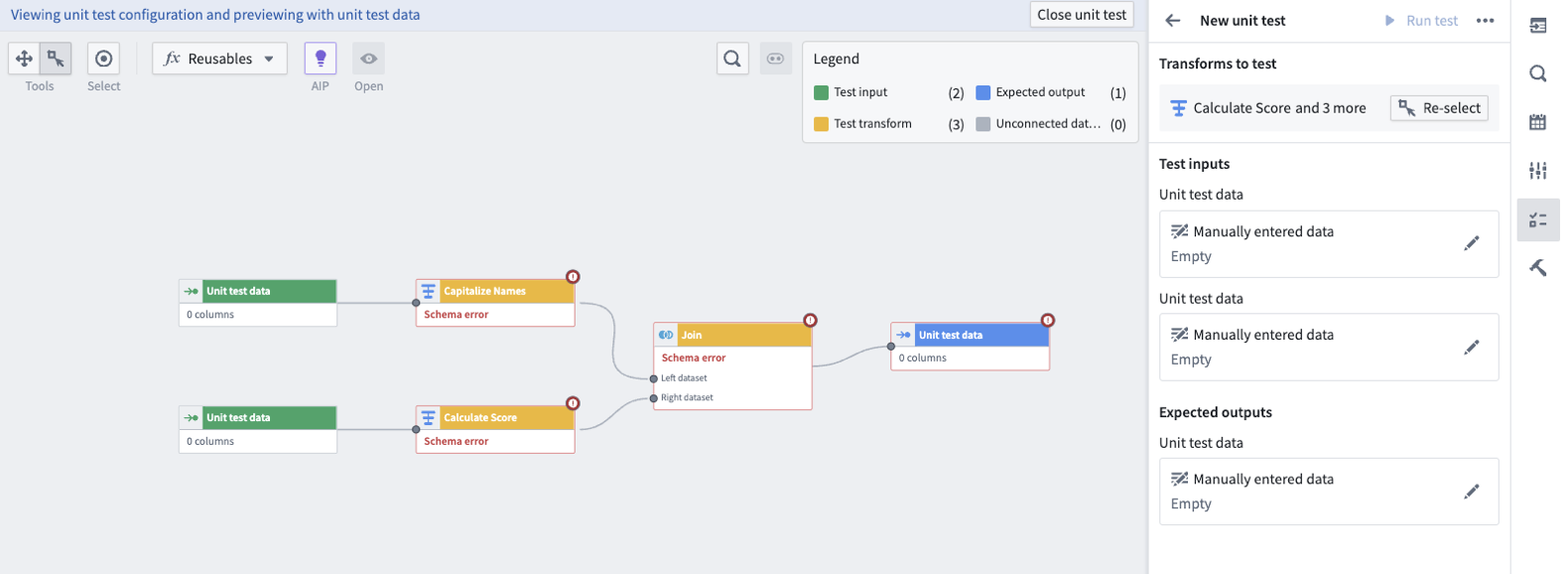 The initial edit screen in a unit test.