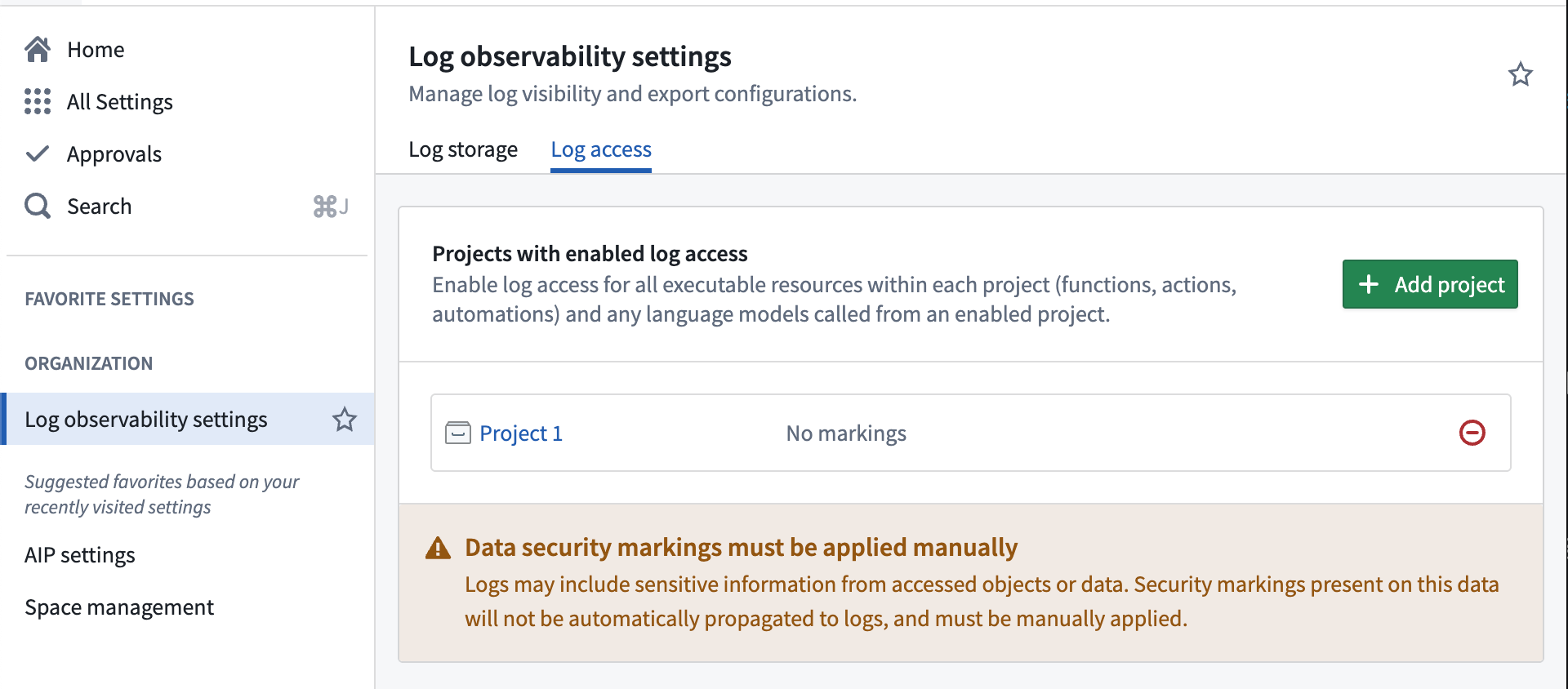 The updated list showing all projects with log access enabled.