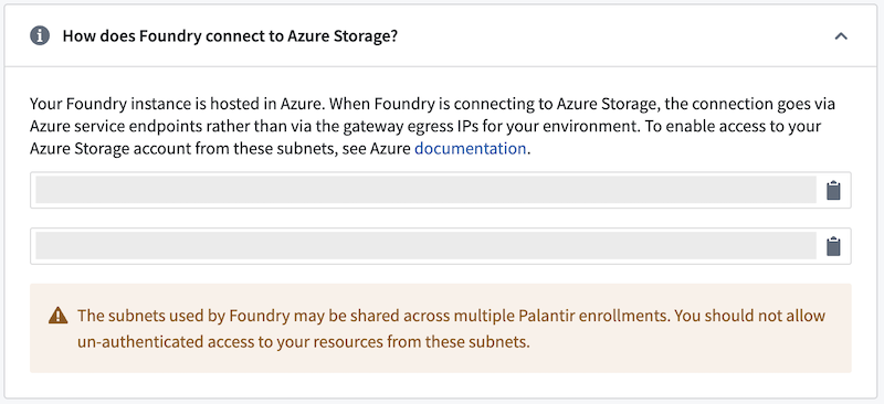 A Control Panel page displaying the subnets of a Foundry instance.