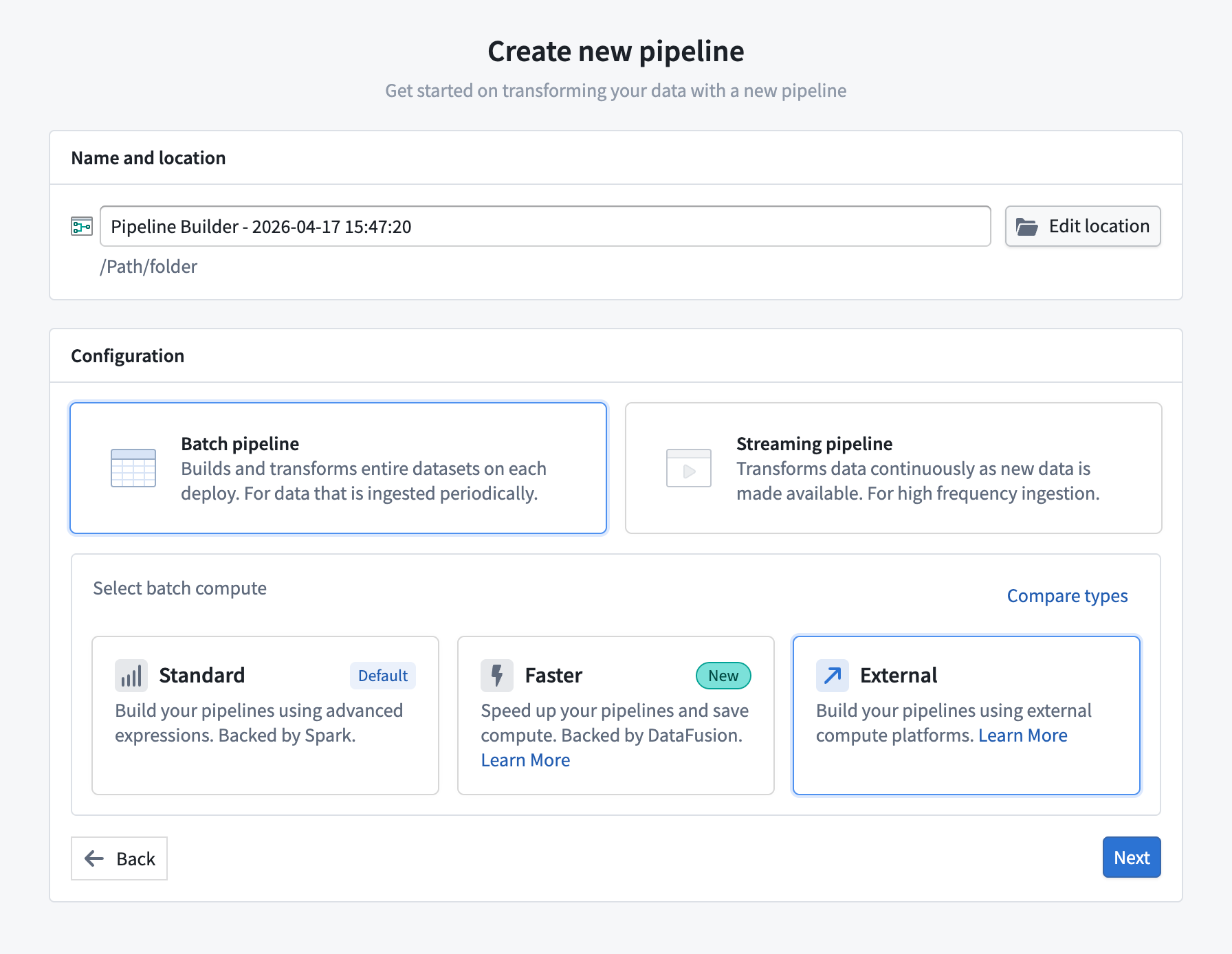 Screenshot of Pipeline configuration.