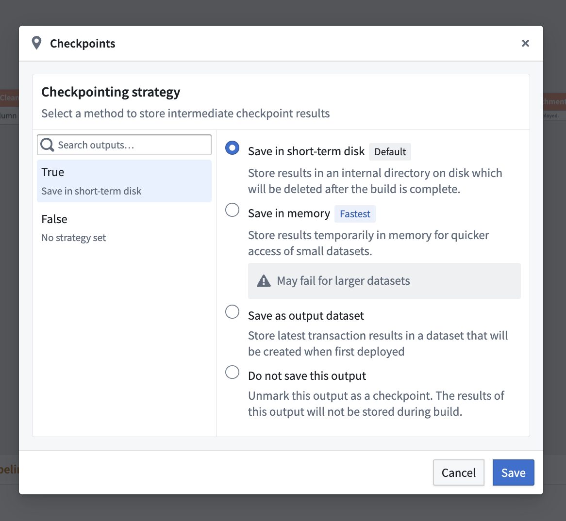 The checkpoint strategy window.