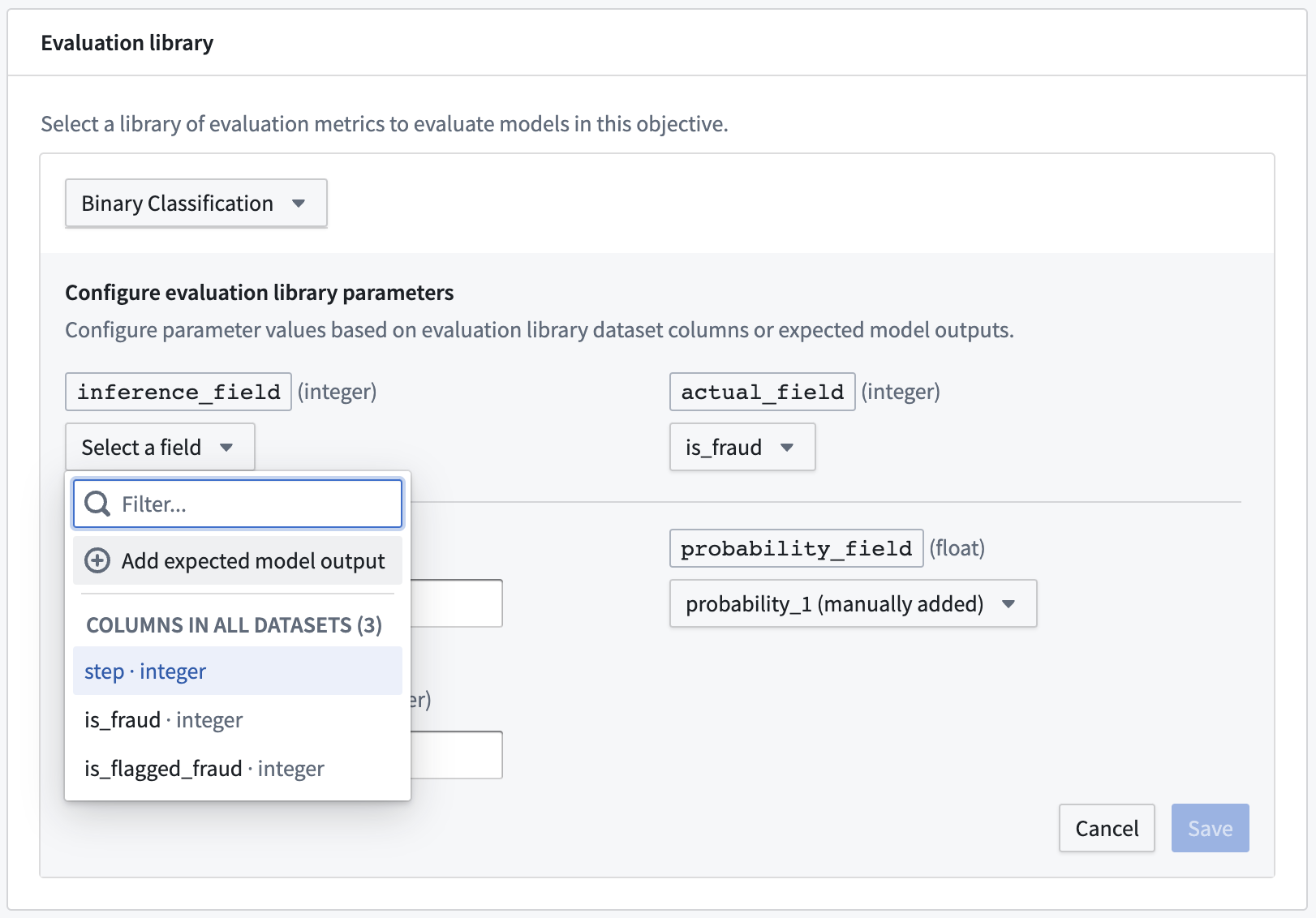 Add expected model output