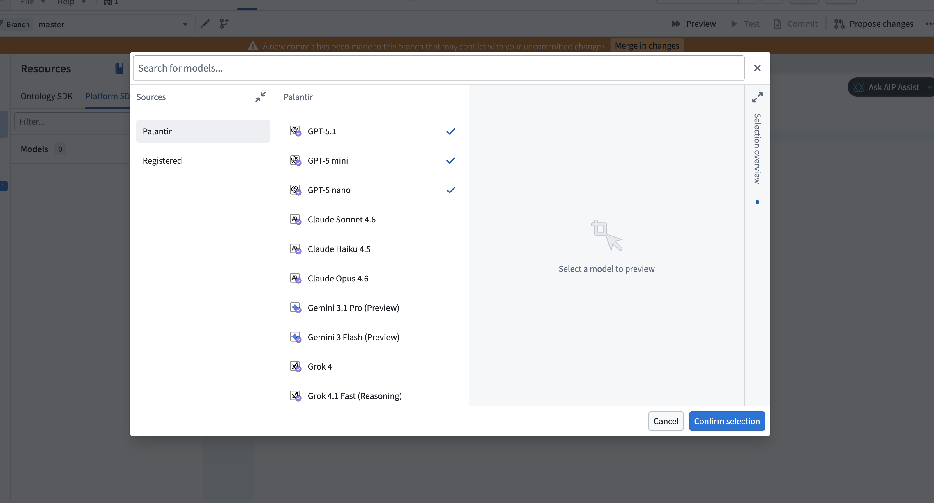 The model import dialog in a TypeScript v2 repository.
