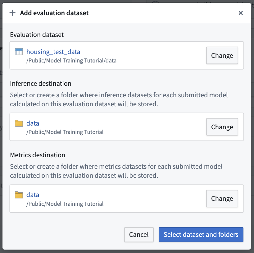 Evaluation dataset configuration in a modeling objective in Palantir Foundry.