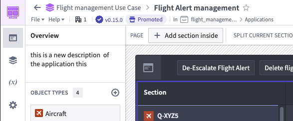 An example use case navigation breadcrumb in the Workshop app