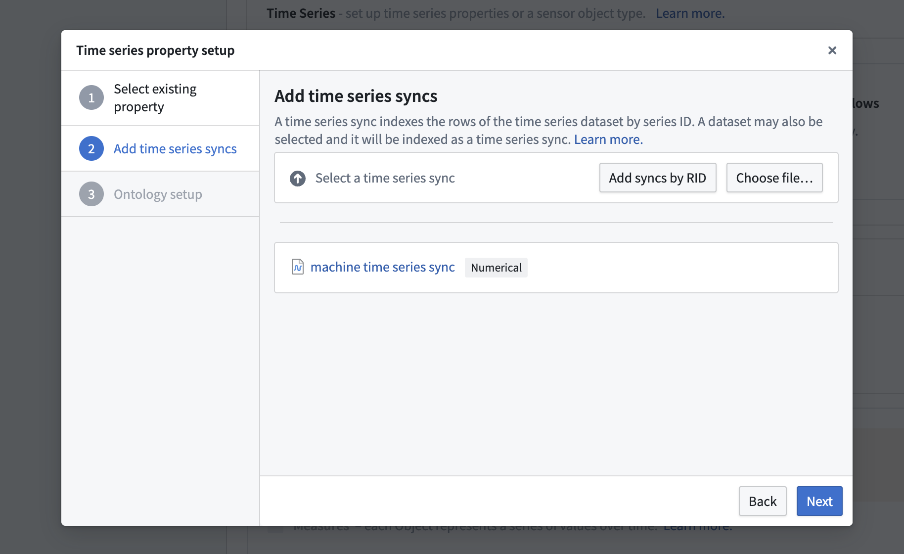 The dialog to add time series properties.