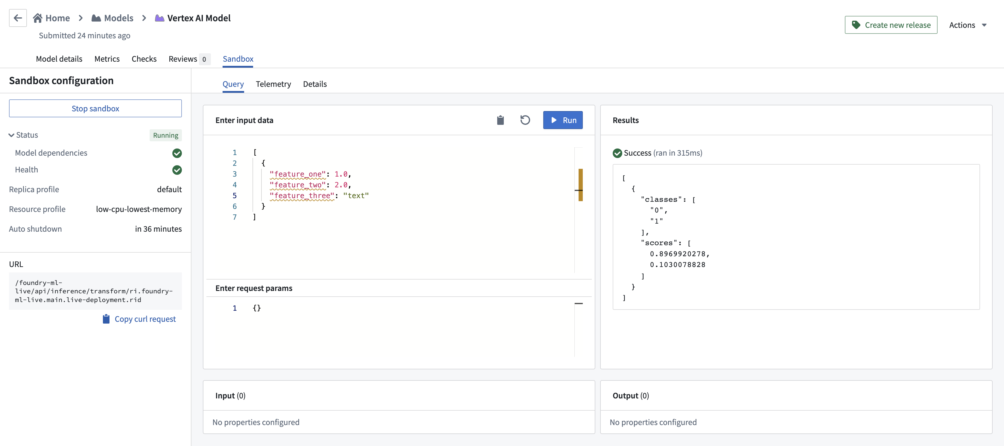 Example query using VertexAITabularAdapter